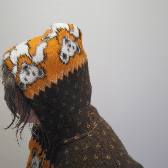 GRATEFUL DEAD Bears Fuzzy Wool/Cotton Zip Hoodie Sweater Brown Orange Unisex S - Picture 9 of 11